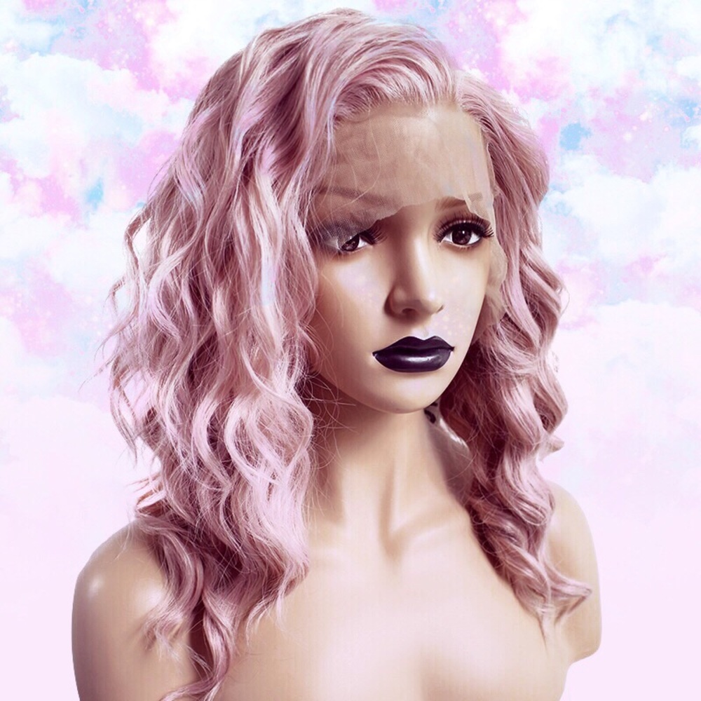 Curly Pink Wig Medium Length - Picture 3 of 8